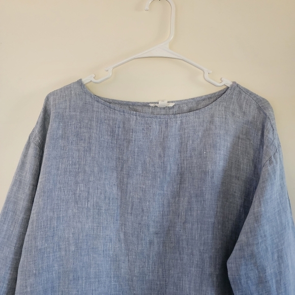 Eileen Fisher Organic Linen Boatneck 3/4 Sleeve Boho Chic Top Size XS in gray - Picture 4 of 10
